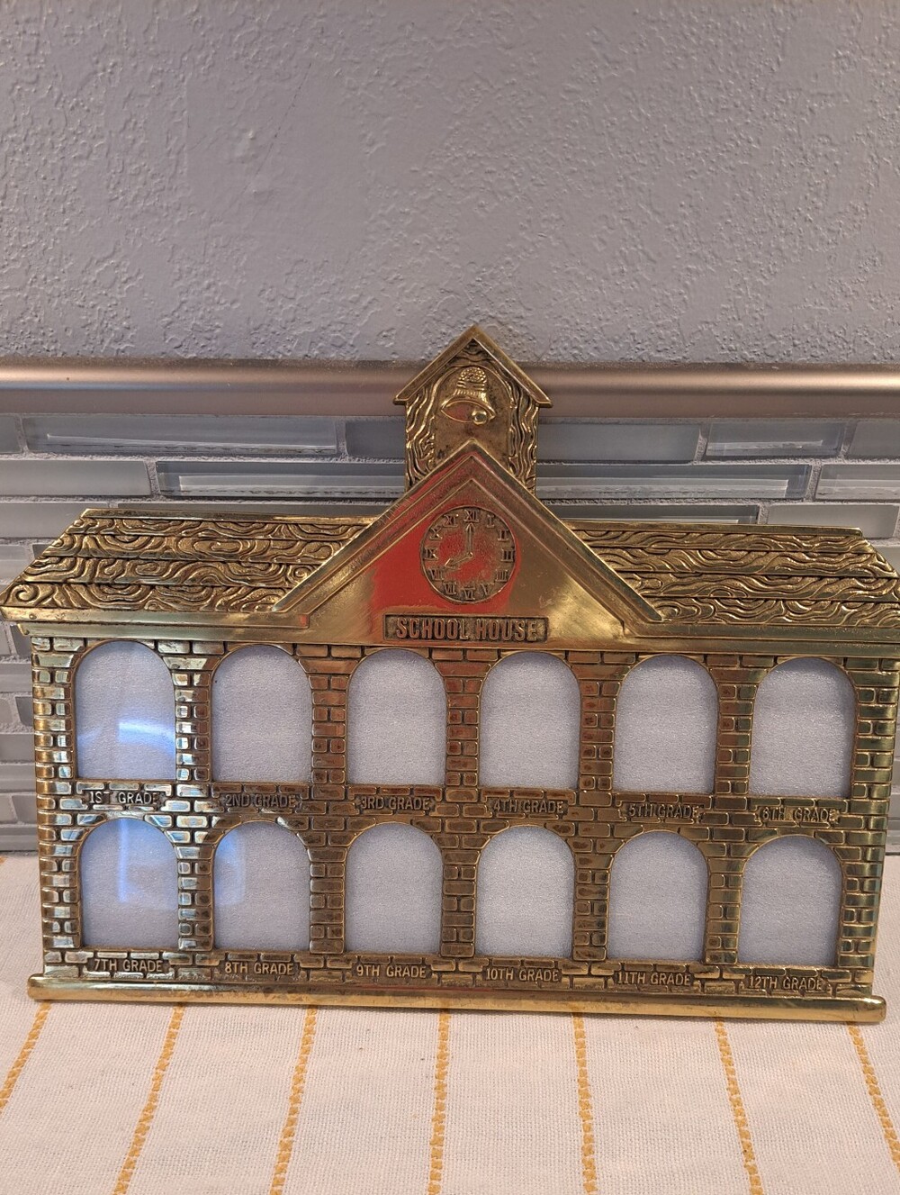 Beautiful Vintage School House Heavy Brass Picture Frame